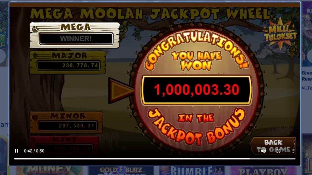 Mega Moolah jackpot-kolikkopeli vertailussa Milli-lottoon.