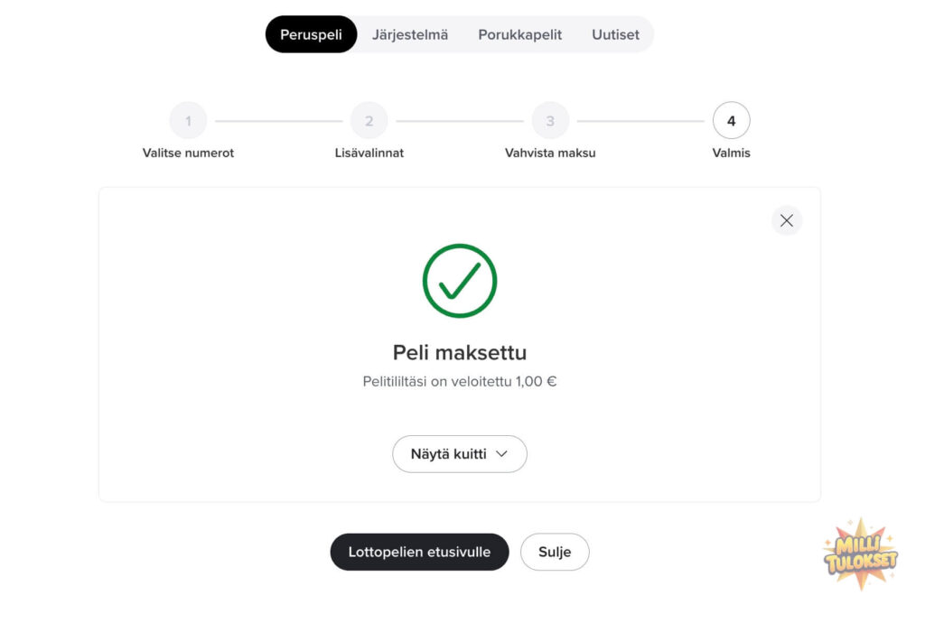 Milli-loton maksuvahvistus ja arvontatulosten odotus alkaa.